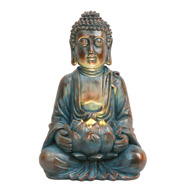 Goodeco Statue de Bouddha méditant avec lumière solaire, statue de Bouddha  solaire zen avec boule de verre craquelé, décoration intérieure/extérieure