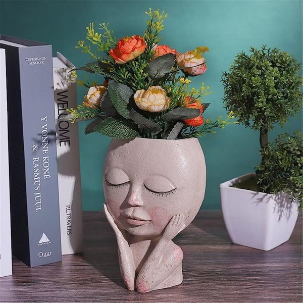 2023 Nouveau Meilleur Visage de Fille Tête Statue Pot de Fleurs Plante  Growing Planter Nordique Flowerpot Decor 100% Nouveau